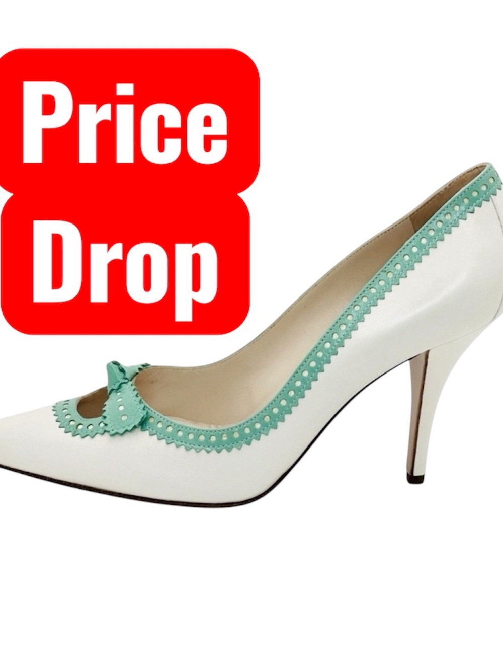 Sergio Rossi Aqua blue and white wingtip type high heel Pumps sz 8.5 eu 38.5